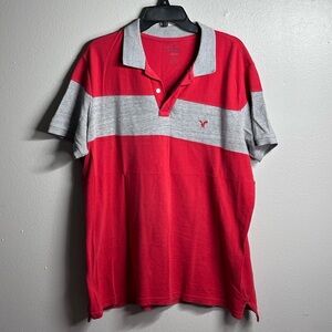 American Eagle Men Red/Gray Polo‎ Shirt Size Large Core Flex